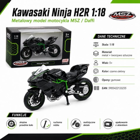 Model motocykla Kawasaki Ninja H2R MSZ 1:18 czarno-zielony