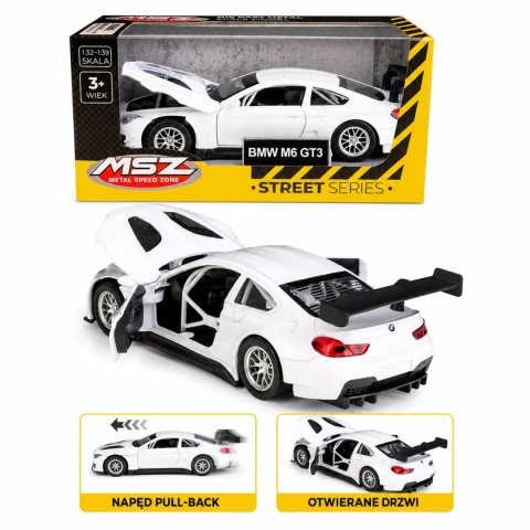 Model metalowy BMW M6 GT3 MSZ biały pull-back 1:32