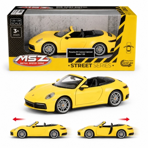 Model metalowy Porsche 911 Carrera Cabriolet MSZ żółty pull-back 1:32