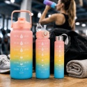 ZESTAW 3SZT BUTELKA NA WODĘ BIDON Z MIARKĄ FITNESS róż, żółty, niebieski