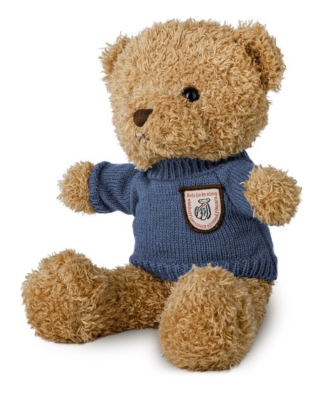 MIŚ BRĄZOWY 22 CM W SWETERKU / GRANATOWY