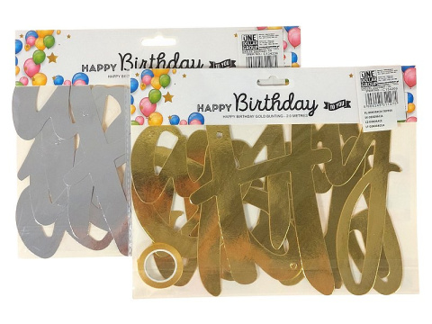 Srebrna girlanda urodzinowa z napisem Happy birthday; 25x20cm