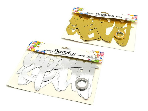 Srebrna girlanda urodzinowa z napisem Happy birthday; 25x20cm