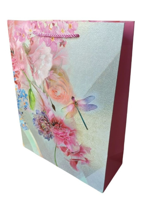 Torebka ozdobna S kwiaty różowa