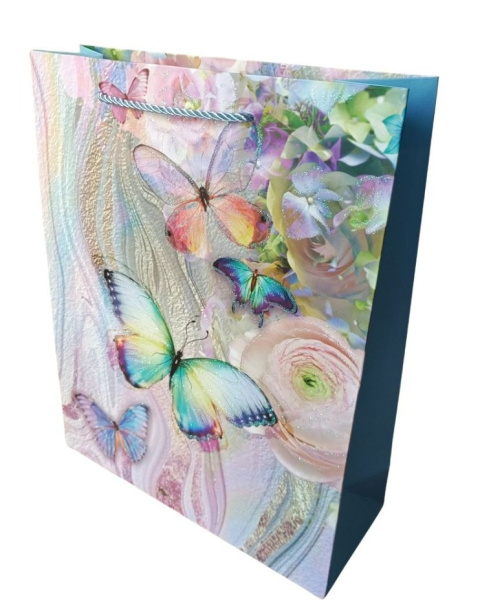 Torebka ozdobna S kwiaty błękitna