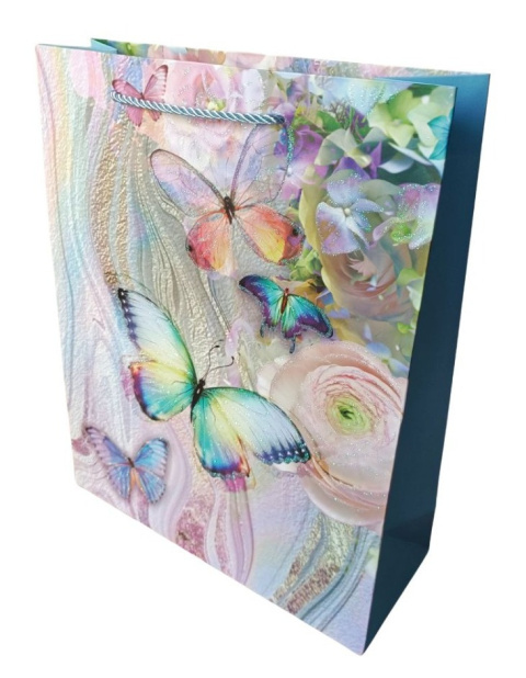 Torebka ozdobna l 30 x 12 x 42 cm kwiaty błękitna