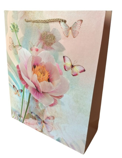 Torebka ozdobna l 30 x 12 x 42 cm kwiaty kremowa