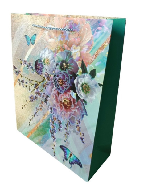 Torebka ozdobna S kwiaty zielona