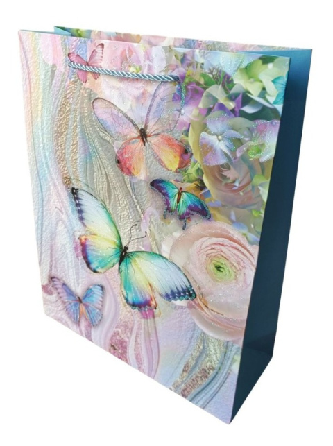 Torebka ozdobna m 26 x 10 x 32 cm kwiaty niebieska