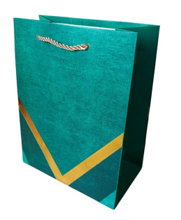 Torebka prezentowa S złoty pasek zielona