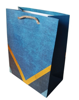 Torebka prezentowa S złoty pasek niebieska
