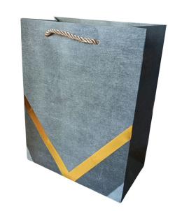 Torebka prezentowa S złoty pasek szara
