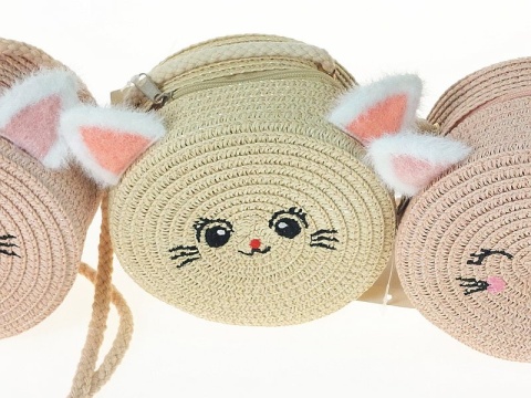 Torebka z rafii, okrągła, z paskiem; 12x12x7cm mix kolorów