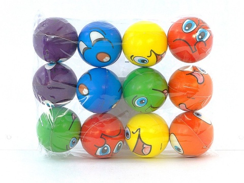 Piłeczki piankowe miękkie buźki kolorowe, śred. 6cm buźki