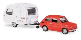 Zestaw FIAT 126p Czerwony + przyczepa Niewiadów kemping