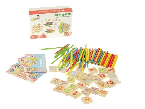 zestaw do nauki liczenia, drewniany, patyczki, liczby; 15x10x5cm, Box