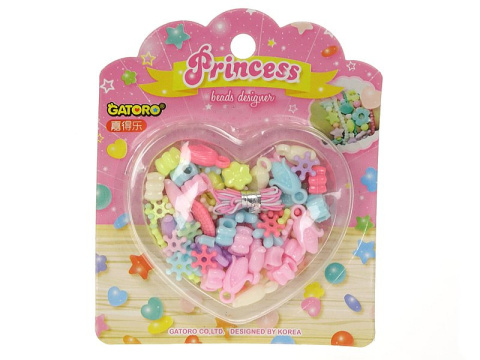 zestaw koralików do nawlekania, z linką, w ozdobnym pudełku; 13x11x1,5cm