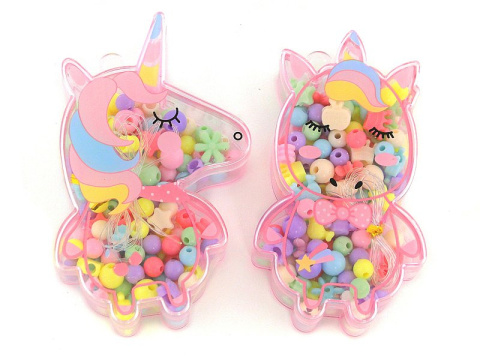 zestaw koralików w pudełeczku z jednorożcem wys.12,5cm