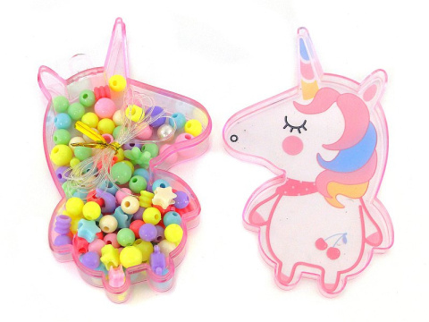 zestaw koralików w pudełeczku z jednorożcem wys.12,5cm