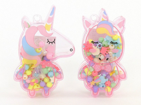 zestaw koralików w pudełeczku z jednorożcem wys.12,5cm