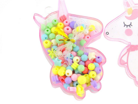 zestaw koralików w pudełeczku z jednorożcem wys.12,5cm